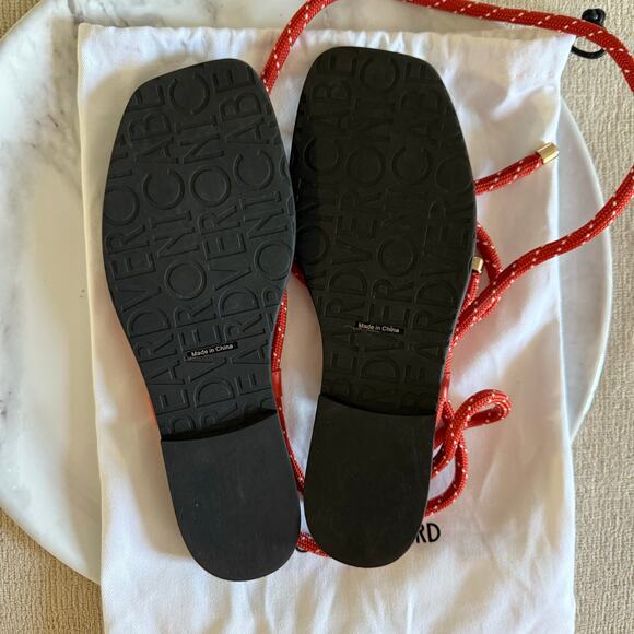 Veronica Beard Carmina Flat Cord Wrap Sandals Black Orange Persimmon Size 8 - Picture 3 of 4